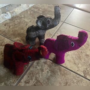 3 Handmade Mexican Folklore Elephants- Trio - Purple, Red & Gray